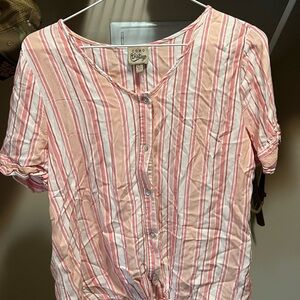 Como Vintage Coral and White Striped Blouse